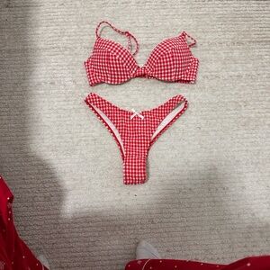 White Fox Boutique Red Gingham Bikini Set